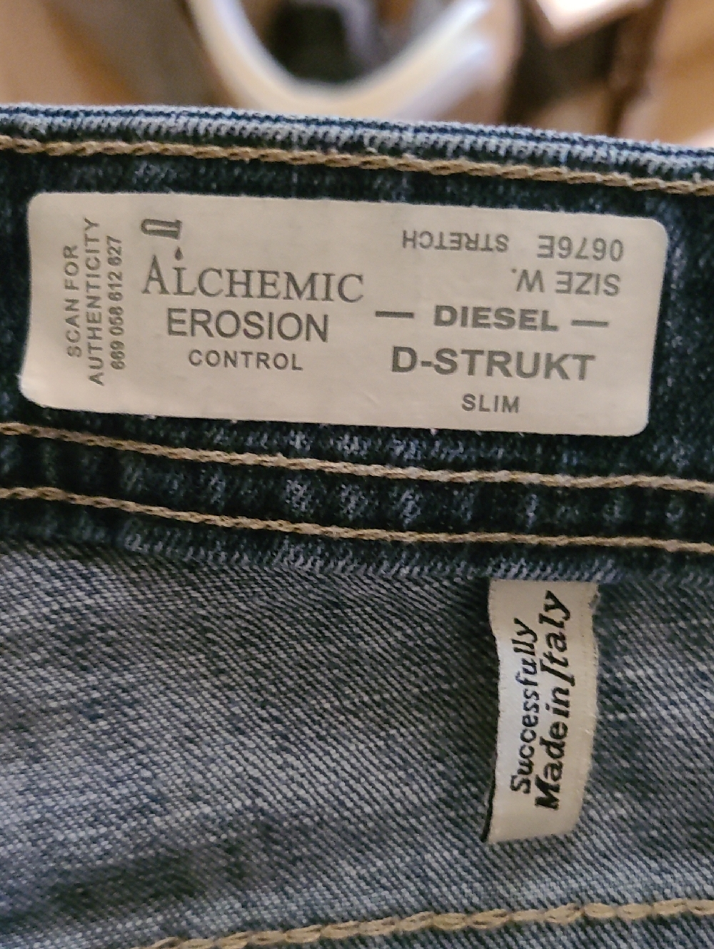 Diesel Co D-Strukt Slim Straight Leg Jeans Medium Dark Wash Fade Made In Italy - Picture 5 of 16